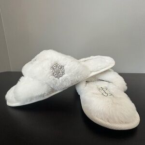 Jessica Simpson Jewel Embellished White Faux-Fur Women's Slide Slippers Size 7-8